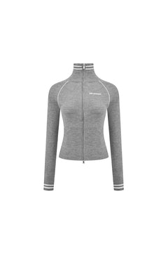 Grey Zip - up Knitted Cardigan - ANN ANDELMAN