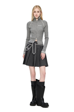 Grey Zip - up Knitted Cardigan - ANN ANDELMAN