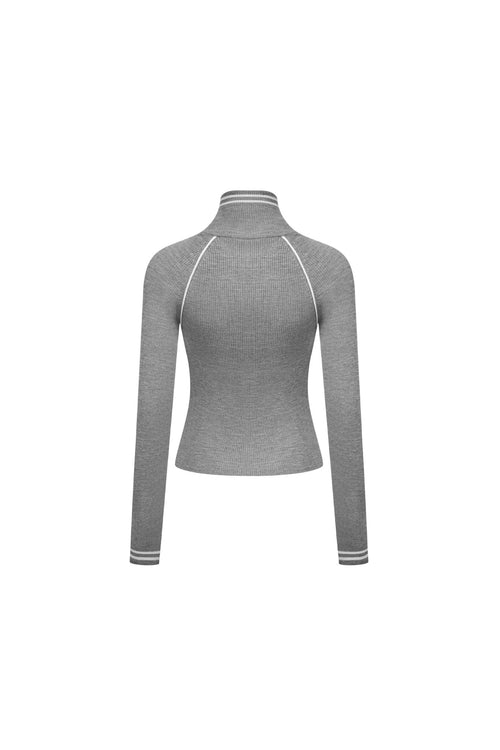 Grey Zip - up Knitted Cardigan - ANN ANDELMAN