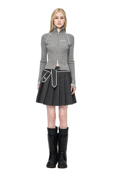 Grey Zip - up Knitted Cardigan - ANN ANDELMAN