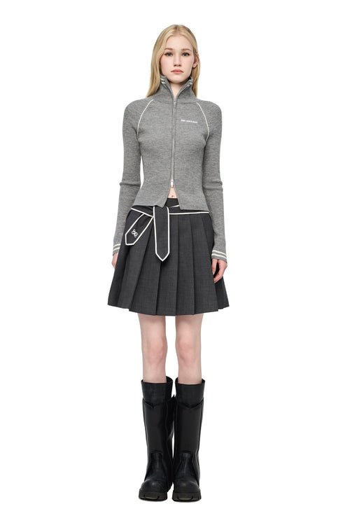 Grey Zip - up Knitted Cardigan - ANN ANDELMAN