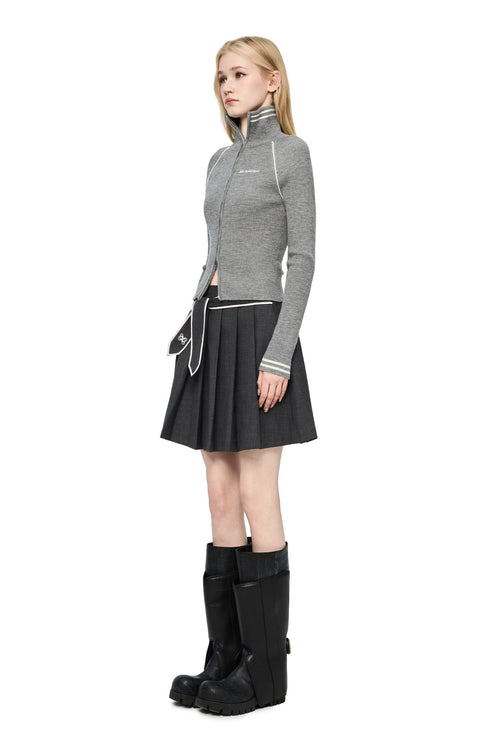 Grey Zip - up Knitted Cardigan - ANN ANDELMAN