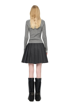 Grey Zip - up Knitted Cardigan - ANN ANDELMAN