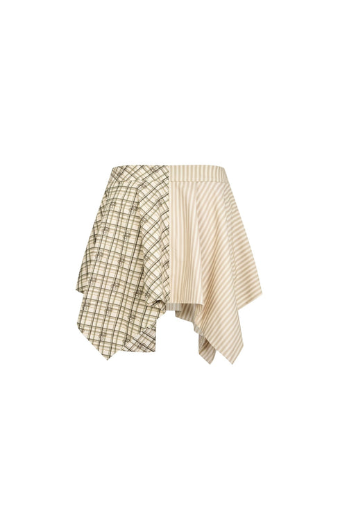 Khaki Asymmetrical Patchwork Skirt - ANN ANDELMAN