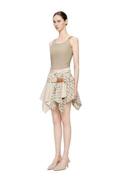 Khaki Asymmetrical Patchwork Skirt - ANN ANDELMAN