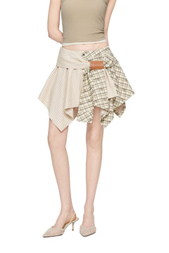 Khaki Asymmetrical Patchwork Skirt - ANN ANDELMAN