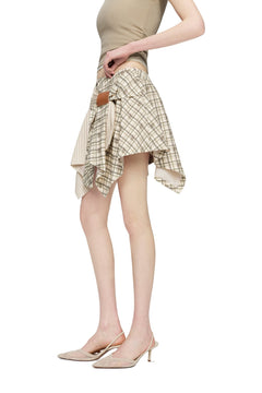 Khaki Asymmetrical Patchwork Skirt - ANN ANDELMAN