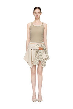 Khaki Asymmetrical Patchwork Skirt - ANN ANDELMAN