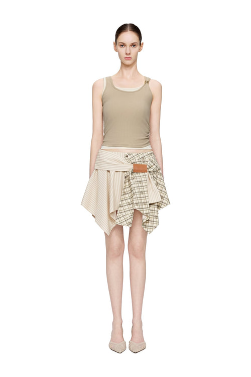 Khaki Asymmetrical Patchwork Skirt - ANN ANDELMAN