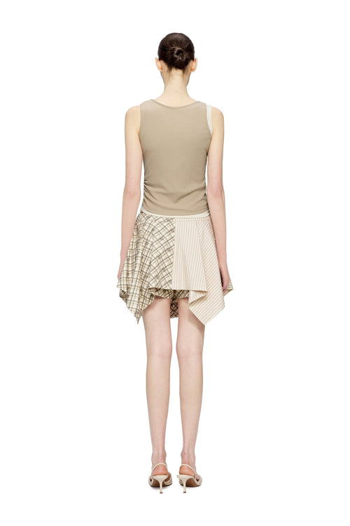 Khaki Asymmetrical Patchwork Skirt - ANN ANDELMAN