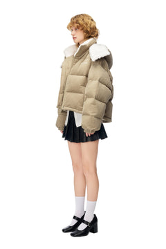 Khaki Corduroy - Lined Down Jacket - ANN ANDELMAN