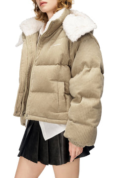 Khaki Corduroy - Lined Down Jacket - ANN ANDELMAN