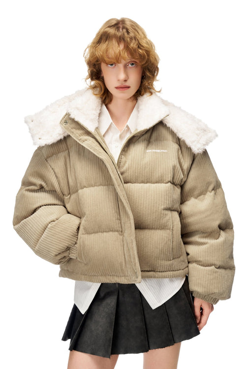 Khaki Corduroy - Lined Down Jacket - ANN ANDELMAN