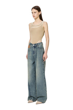 Khaki Deconstructed Bodysuit - ANN ANDELMAN