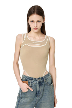 Khaki Deconstructed Bodysuit - ANN ANDELMAN