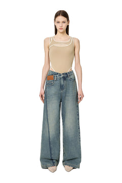 Khaki Deconstructed Bodysuit - ANN ANDELMAN