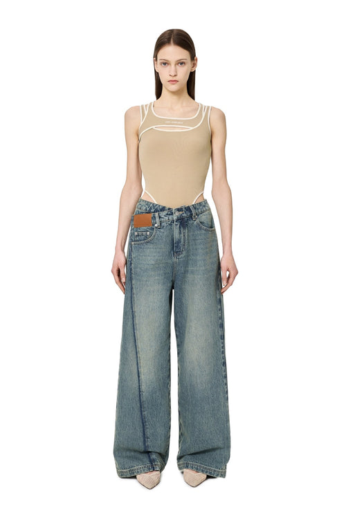 Khaki Deconstructed Bodysuit - ANN ANDELMAN