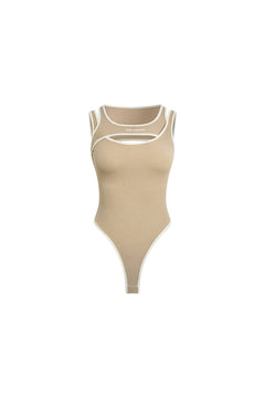 Khaki Deconstructed Bodysuit - ANN ANDELMAN
