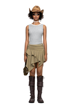Khaki Draped Waist Skirt - ANN ANDELMAN