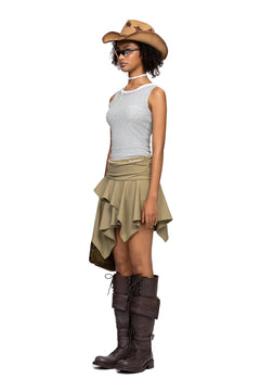 Khaki Draped Waist Skirt - ANN ANDELMAN