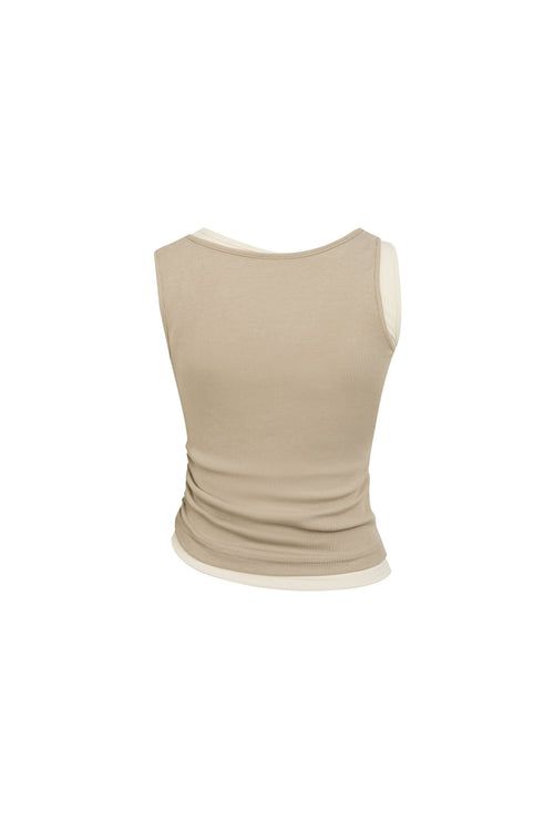 Khaki Faux Two - piece Vest with Metallic Details - ANN ANDELMAN