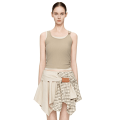 Khaki Faux Two-piece Vest with Metallic Details - ANN ANDELMAN