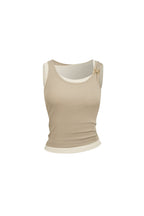 Khaki Faux Two - piece Vest with Metallic Details - ANN ANDELMAN