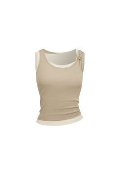 Khaki Faux Two - piece Vest with Metallic Details - ANN ANDELMAN