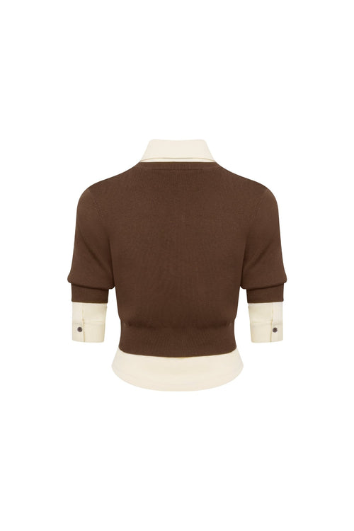 Khaki Knitted Wool Two-piece Set - ANN ANDELMAN