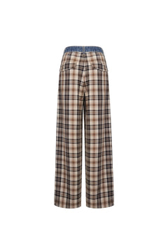 Khaki Patchwork Denim Checkered Trousers - ANN ANDELMAN
