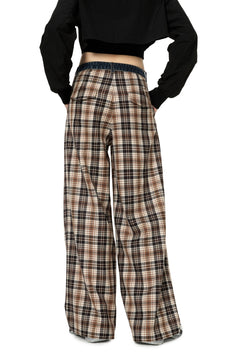 Khaki Patchwork Denim Checkered Trousers - ANN ANDELMAN
