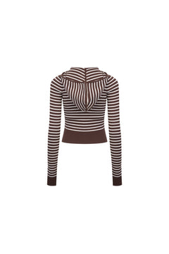 Khaki Striped Hooded Knit Cardigan - ANN ANDELMAN
