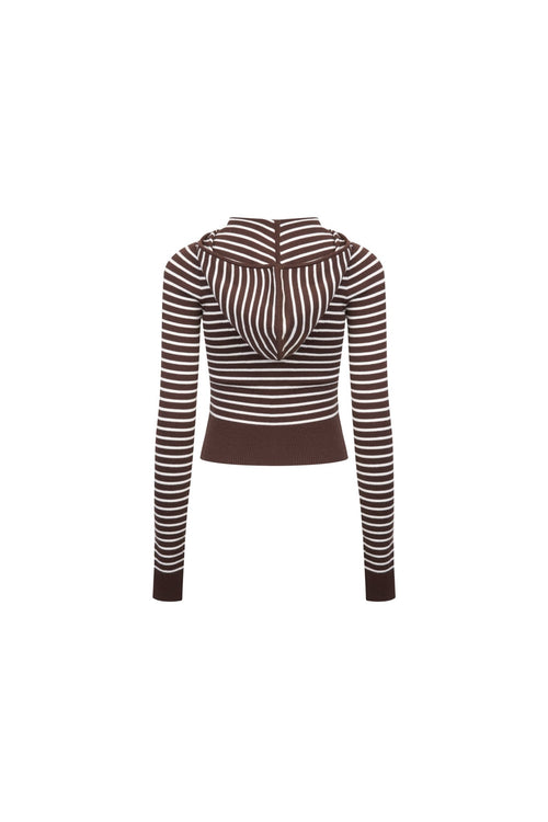 Khaki Striped Hooded Knit Cardigan - ANN ANDELMAN
