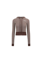 Khaki Striped Hooded Knit Cardigan - ANN ANDELMAN