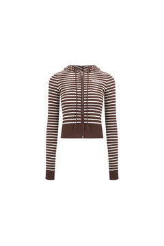 Khaki Striped Hooded Knit Cardigan - ANN ANDELMAN