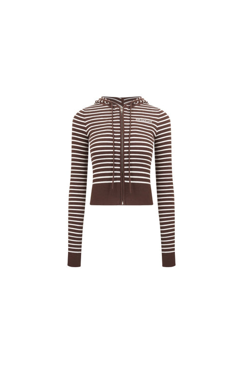 Khaki Striped Hooded Knit Cardigan - ANN ANDELMAN
