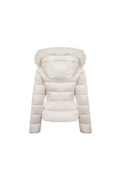 Light Apricot Down Jacket With Detachable Fur Collar - ANN ANDELMAN
