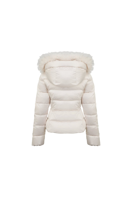 Light Apricot Down Jacket With Detachable Fur Collar - ANN ANDELMAN