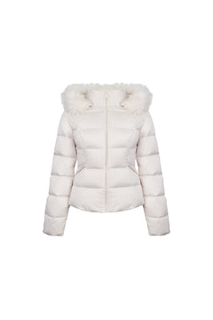 Light Apricot Down Jacket With Detachable Fur Collar - ANN ANDELMAN
