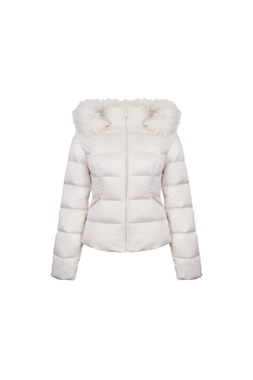 Light Apricot Down Jacket With Detachable Fur Collar - ANN ANDELMAN