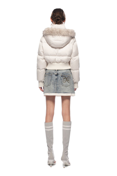 Light Apricot Hooded Down Jacket With Detachable Fur Collar - ANN ANDELMAN