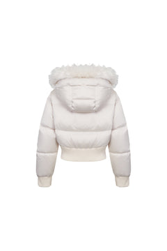 Light Apricot Hooded Down Jacket With Detachable Fur Collar - ANN ANDELMAN