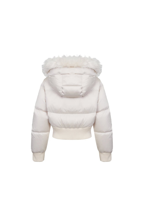 Light Apricot Hooded Down Jacket With Detachable Fur Collar - ANN ANDELMAN