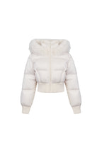 Light Apricot Hooded Down Jacket With Detachable Fur Collar - ANN ANDELMAN