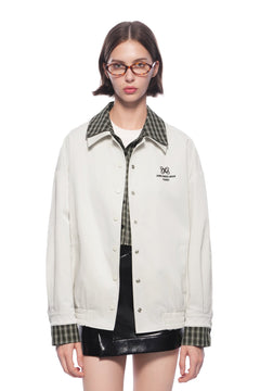 Light Apricot Plaid Patchwork Faux Two - piece Loose Coat - ANN ANDELMAN