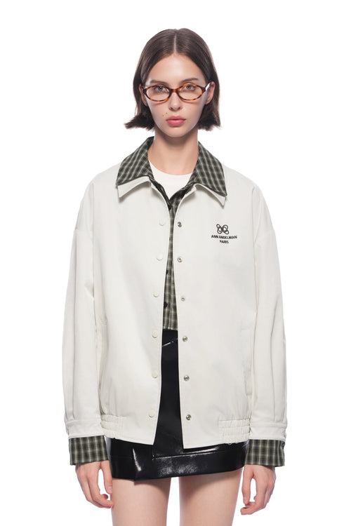 Light Apricot Plaid Patchwork Faux Two - piece Loose Coat - ANN ANDELMAN