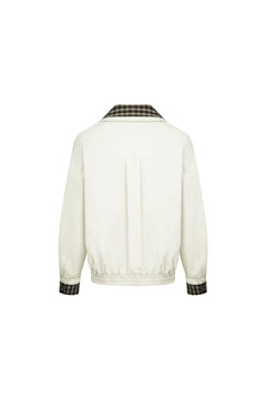 Light Apricot Plaid Patchwork Faux Two - piece Loose Coat - ANN ANDELMAN