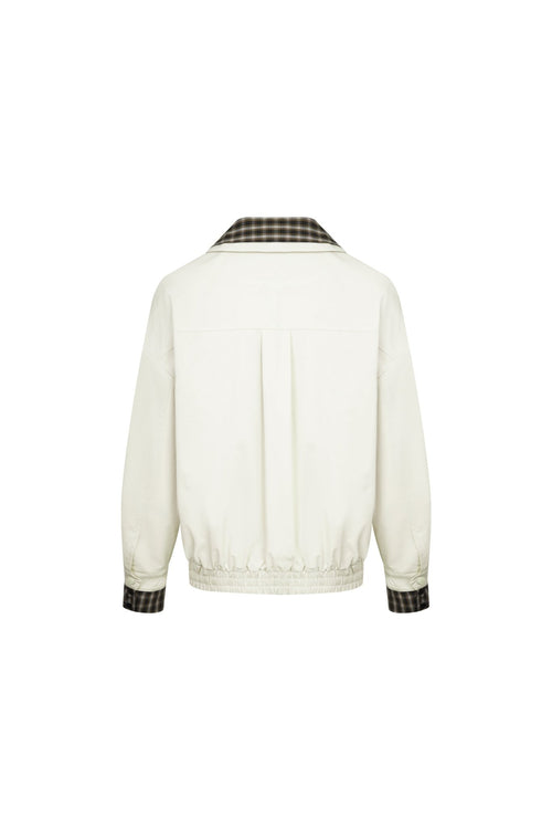 Light Apricot Plaid Patchwork Faux Two - piece Loose Coat - ANN ANDELMAN