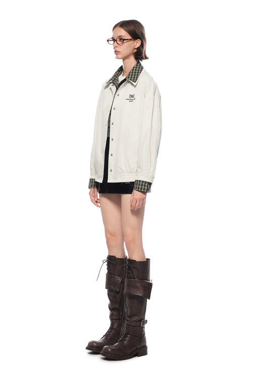 Light Apricot Plaid Patchwork Faux Two - piece Loose Coat - ANN ANDELMAN