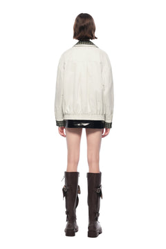 Light Apricot Plaid Patchwork Faux Two - piece Loose Coat - ANN ANDELMAN